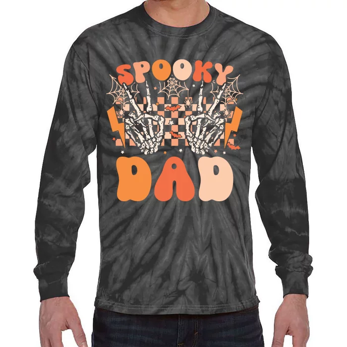 Spooky Dad Halloween Skeleton Costume Retro Groovy Tie-Dye Long Sleeve Shirt