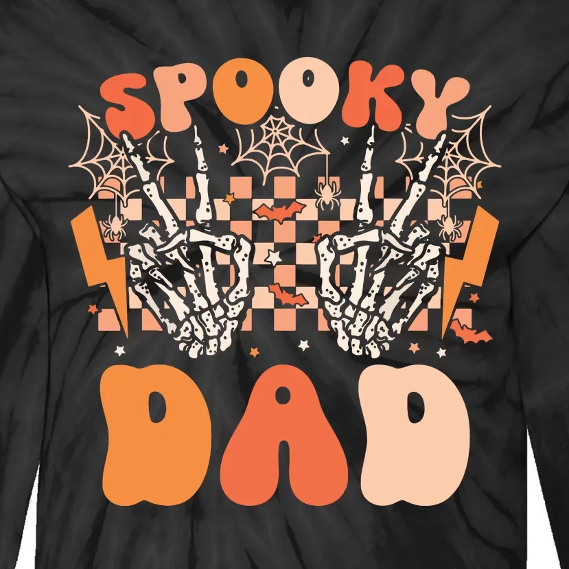 Spooky Dad Halloween Skeleton Costume Retro Groovy Tie-Dye Long Sleeve Shirt