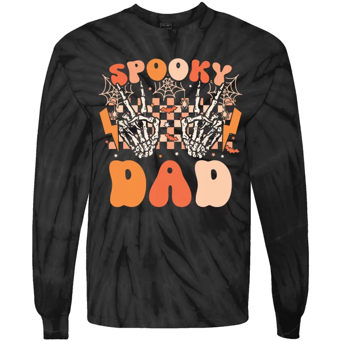 Spooky Dad Halloween Skeleton Costume Retro Groovy Tie-Dye Long Sleeve Shirt