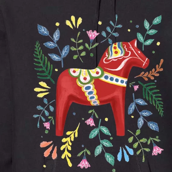 Swedish Dala Horse Folk Art Sweden Flag Dalahelmsoljd Horse Premium Hoodie