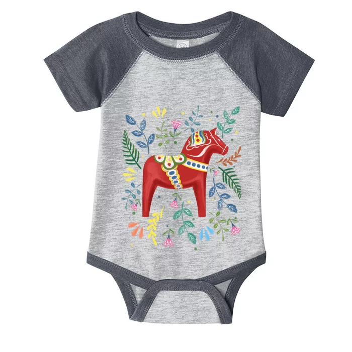 Swedish Dala Horse Folk Art Sweden Flag Dalahelmsoljd Horse Infant Baby Jersey Bodysuit