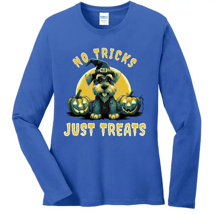 Schnauzer Dog Halloween No Tricks Just Treats Funny Gift Ladies Long Sleeve Shirt