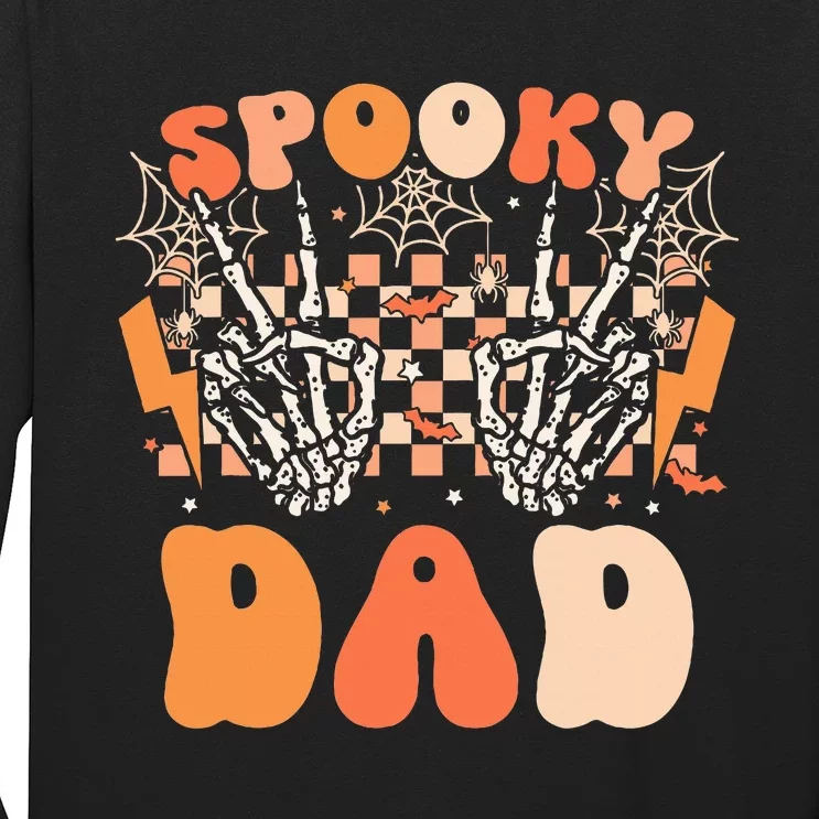 Spooky Dad Halloween Skeleton Costume Retro Groovy Long Sleeve Shirt