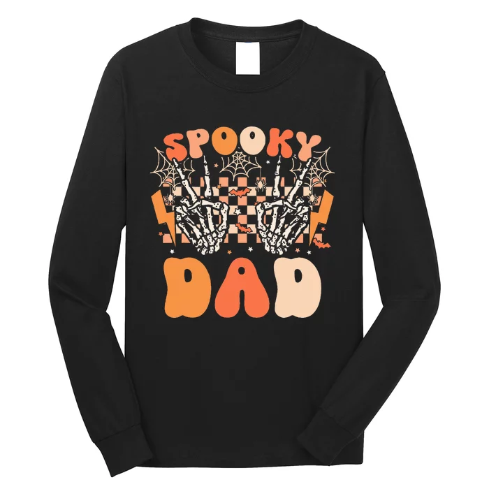 Spooky Dad Halloween Skeleton Costume Retro Groovy Long Sleeve Shirt