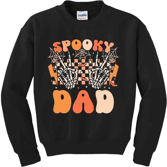 Spooky Dad Halloween Skeleton Costume Retro Groovy Kids Sweatshirt