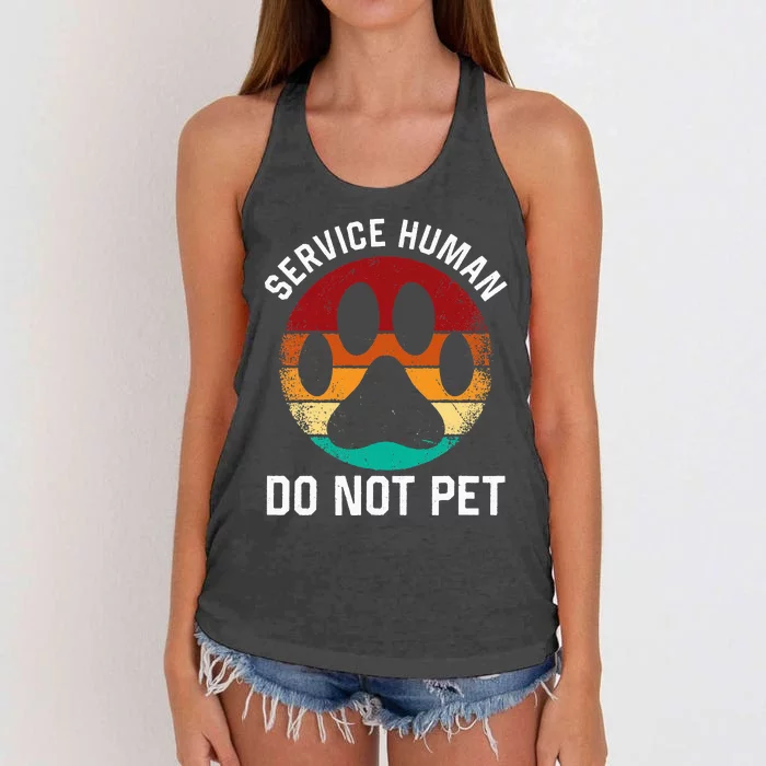 Service Dog Human Do Not Pet Funny Vintage Rescue Dog Owner Women's Knotted Racerback Tank