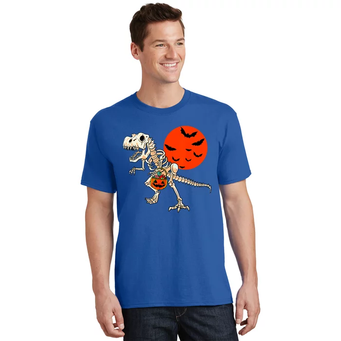 Scary Dinosaur Halloween Costume Trex Skeleton Pumpkin Moon Gift T-Shirt