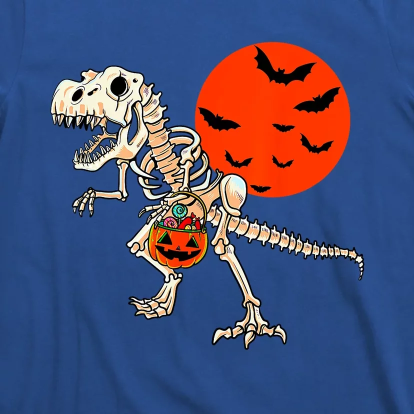 Scary Dinosaur Halloween Costume Trex Skeleton Pumpkin Moon Gift T-Shirt