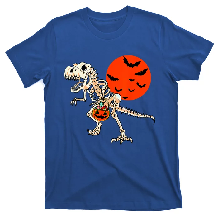 Scary Dinosaur Halloween Costume Trex Skeleton Pumpkin Moon Gift T-Shirt