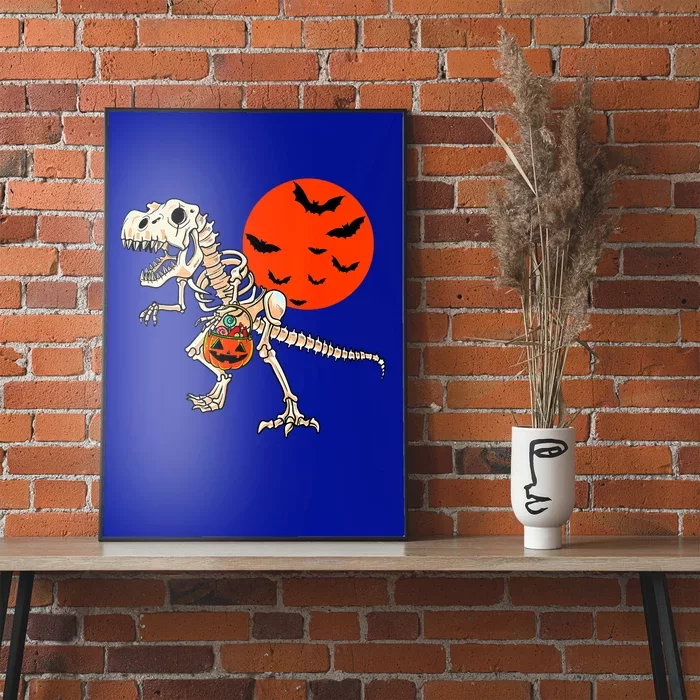 Scary Dinosaur Halloween Costume Trex Skeleton Pumpkin Moon Gift Poster