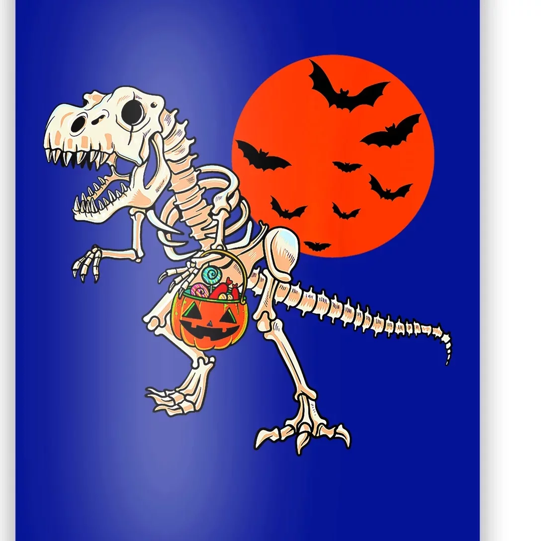 Scary Dinosaur Halloween Costume Trex Skeleton Pumpkin Moon Gift Poster