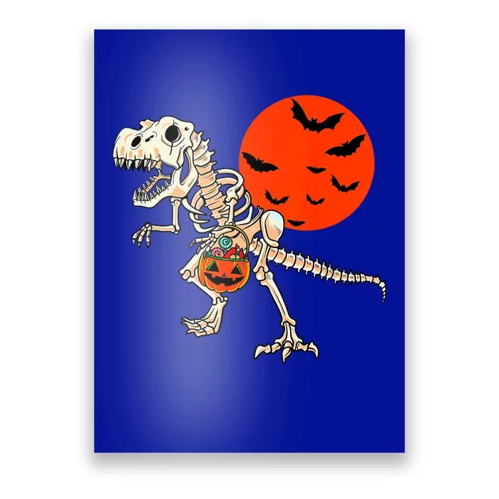 Scary Dinosaur Halloween Costume Trex Skeleton Pumpkin Moon Gift Poster