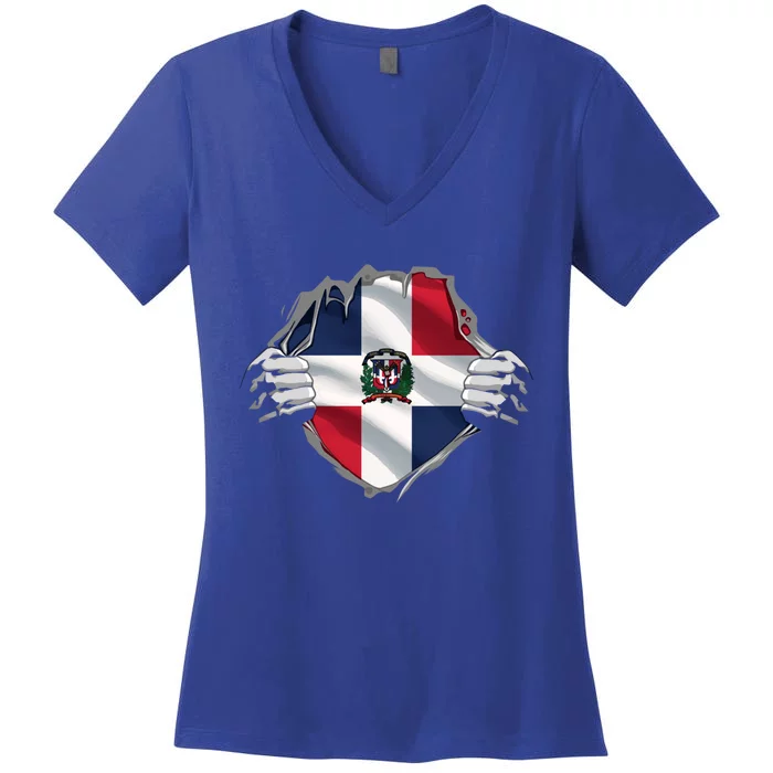 Super Dominican Heritage Proud Dominican Roots Flag Meaningful Gift Women's V-Neck T-Shirt