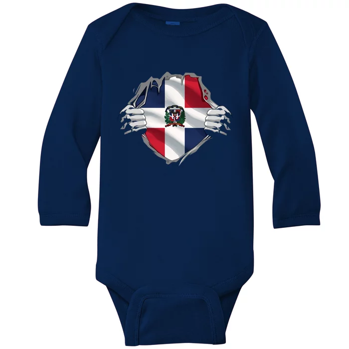 Super Dominican Heritage Proud Dominican Roots Flag Meaningful Gift Baby Long Sleeve Bodysuit