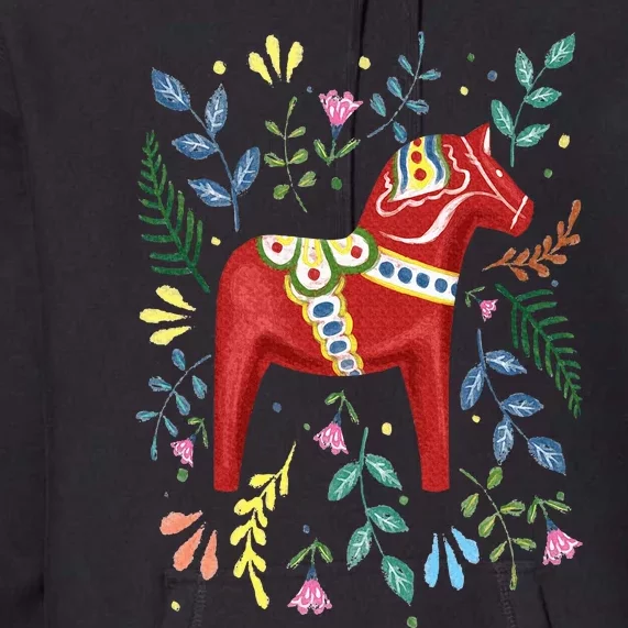 Swedish Dala Horse Folk Art Sweden Flag Dalahelmsoljd Premium Hoodie