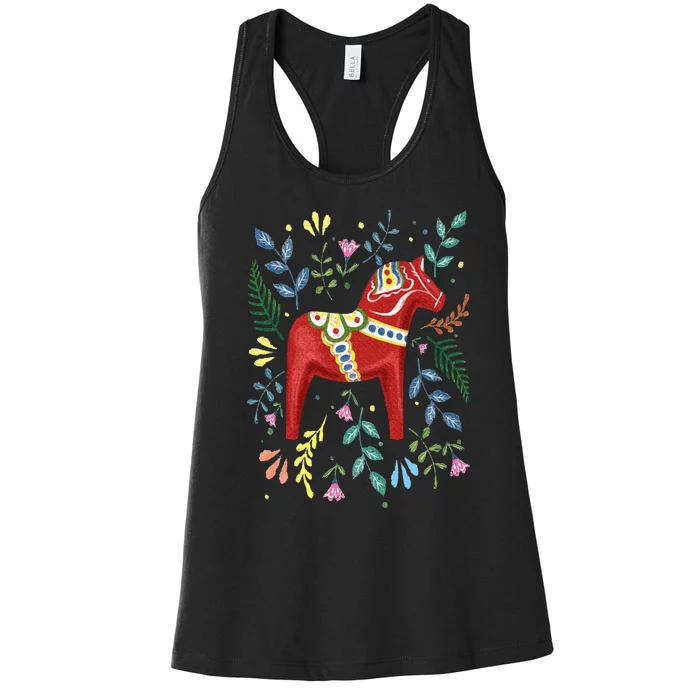 Swedish Dala Horse Folk Art Sweden Flag Dalahelmsoljd Women's Racerback Tank