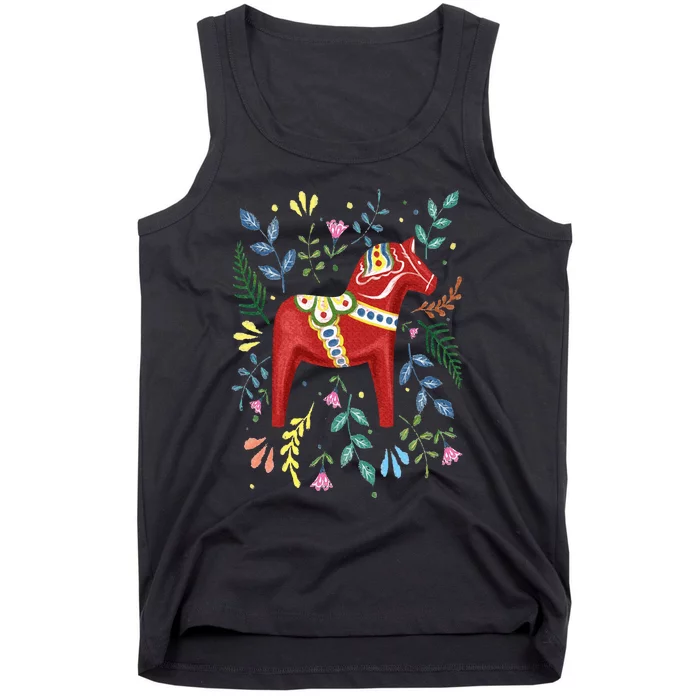 Swedish Dala Horse Folk Art Sweden Flag Dalahelmsoljd Tank Top