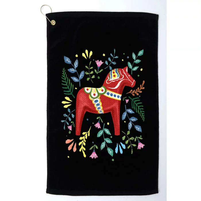 Swedish Dala Horse Folk Art Sweden Flag Dalahelmsoljd Platinum Collection Golf Towel