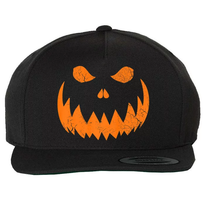 Sinister Distressed Halloween Jack O Lantern Face Wool Snapback Cap