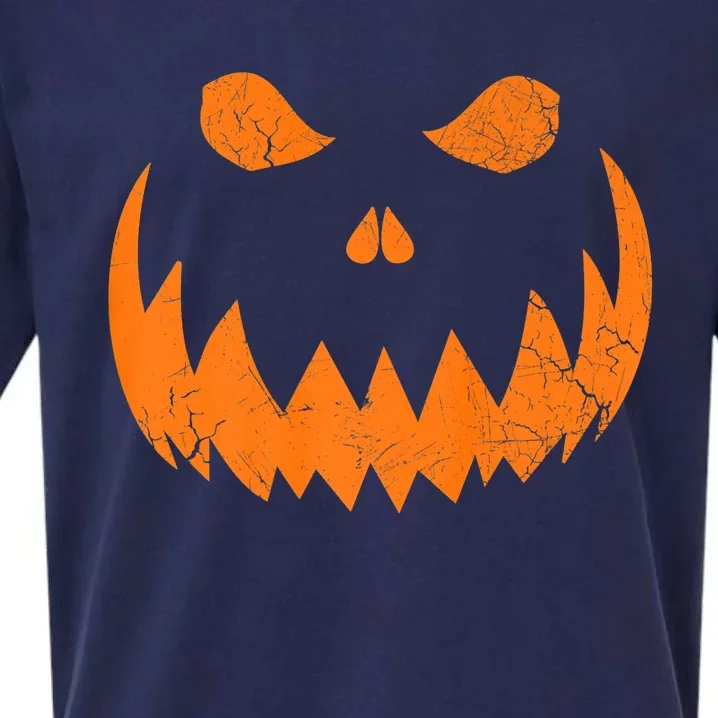 Sinister Distressed Halloween Jack O Lantern Face Sueded Cloud Jersey T-Shirt