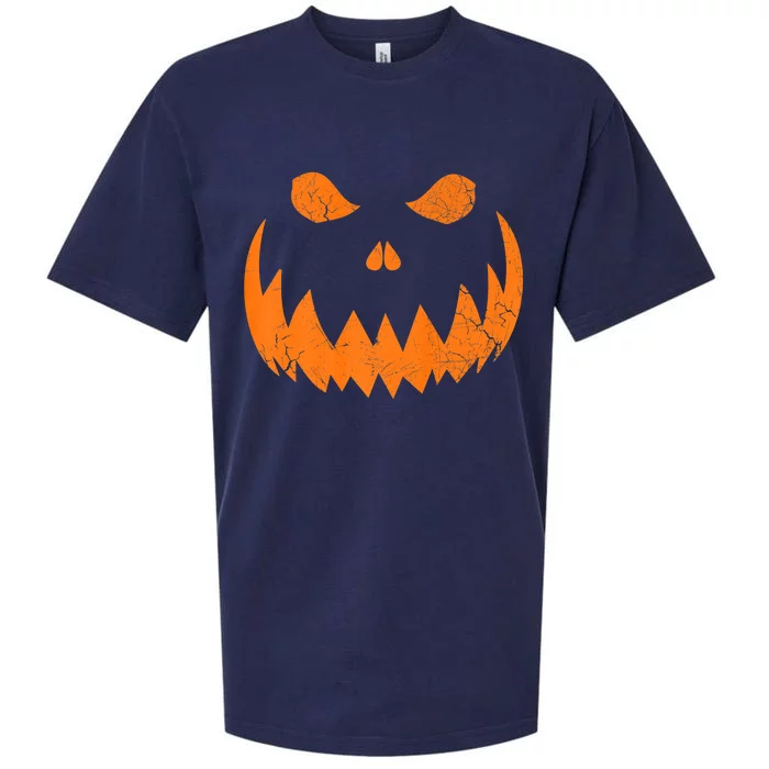 Sinister Distressed Halloween Jack O Lantern Face Sueded Cloud Jersey T-Shirt