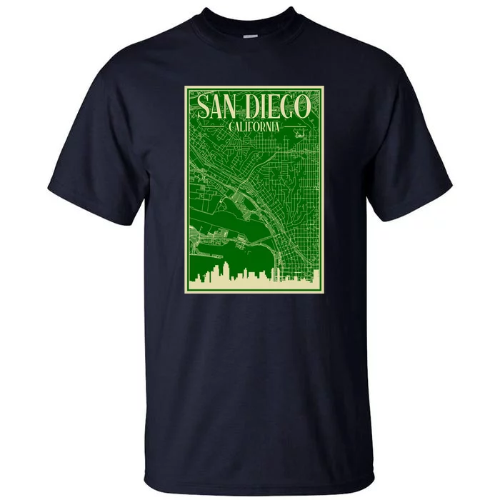 San Diego Hand Drawn Skyline Map Tall T-Shirt