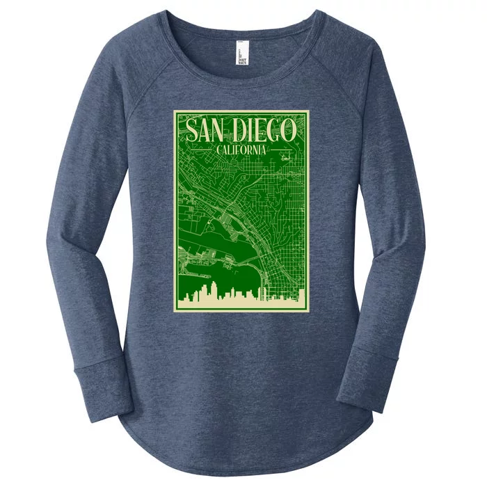 San Diego Hand Drawn Skyline Map Women's Perfect Tri Tunic Long Sleeve Shirt