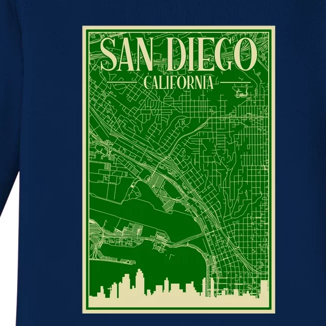 San Diego Hand Drawn Skyline Map Baby Long Sleeve Bodysuit