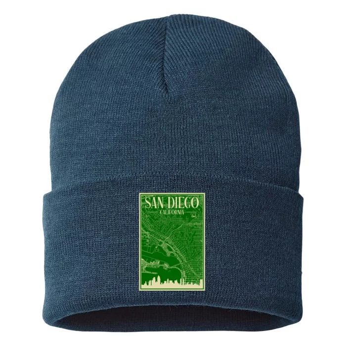 San Diego Hand Drawn Skyline Map Sustainable Knit Beanie