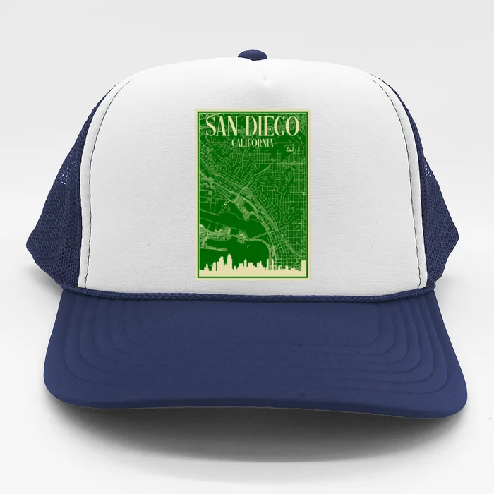 San Diego Hand Drawn Skyline Map Trucker Hat