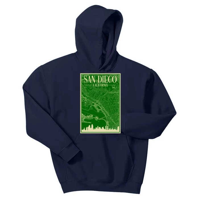 San Diego Hand Drawn Skyline Map Kids Hoodie