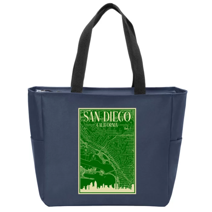 San Diego Hand Drawn Skyline Map Zip Tote Bag