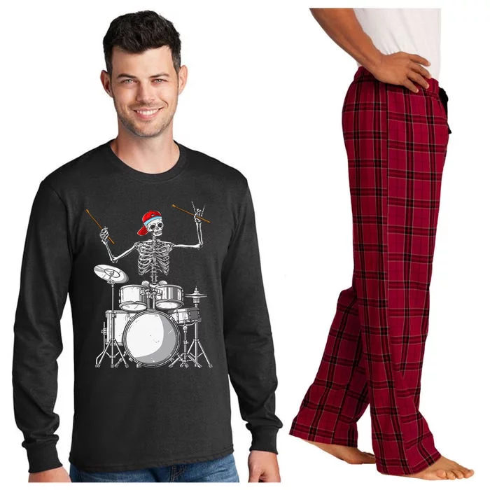 Skeleton Drummer Halloween Costume Playing Drums Gift Funny Long Sleeve Pajama Set