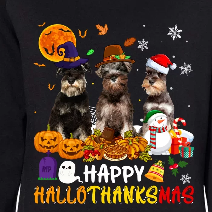 Schnauzer Dog Happy Hallothanksmas Xmas Dog Lover Gift Womens California Wash Sweatshirt