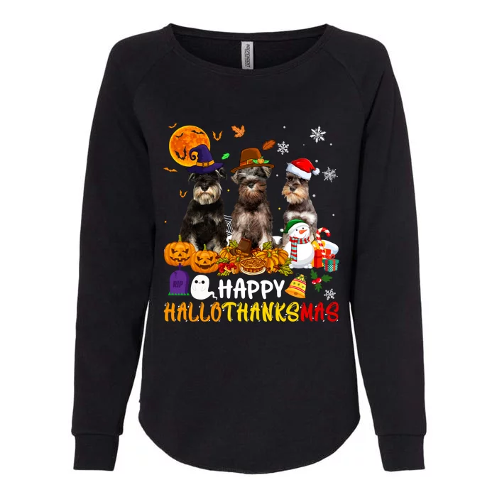 Schnauzer Dog Happy Hallothanksmas Xmas Dog Lover Gift Womens California Wash Sweatshirt