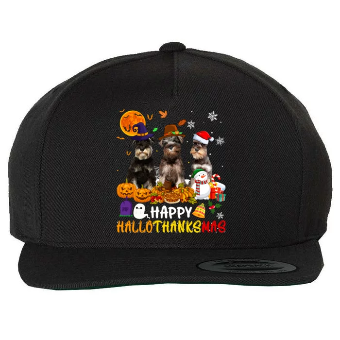 Schnauzer Dog Happy Hallothanksmas Xmas Dog Lover Gift Wool Snapback Cap