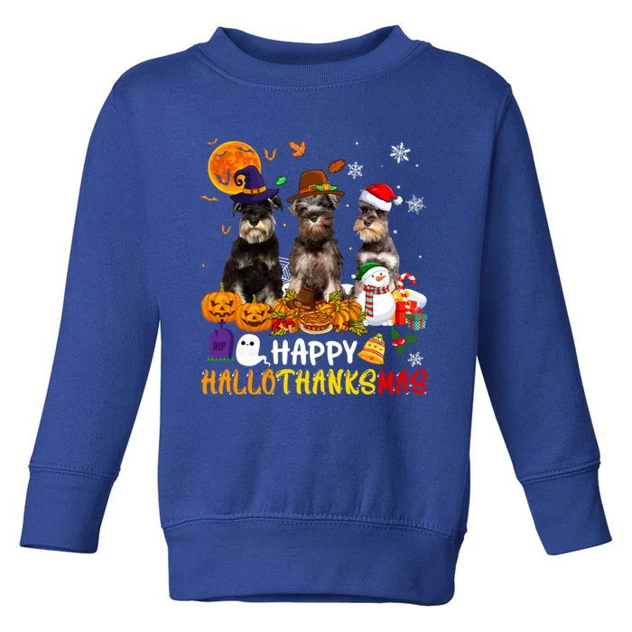 Schnauzer Dog Happy Hallothanksmas Xmas Dog Lover Gift Toddler Sweatshirt