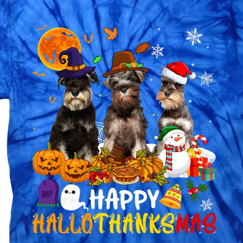 Schnauzer Dog Happy Hallothanksmas Xmas Dog Lover Gift Tie-Dye T-Shirt