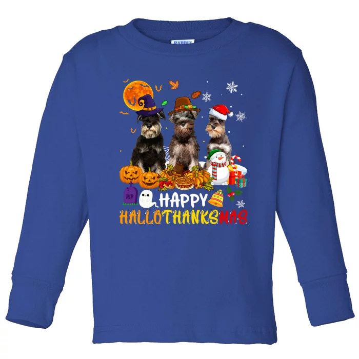 Schnauzer Dog Happy Hallothanksmas Xmas Dog Lover Gift Toddler Long Sleeve Shirt