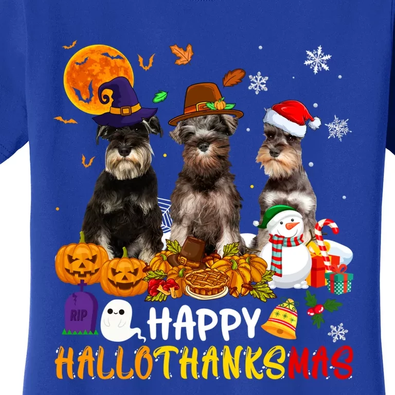 Schnauzer Dog Happy Hallothanksmas Xmas Dog Lover Gift Women's T-Shirt