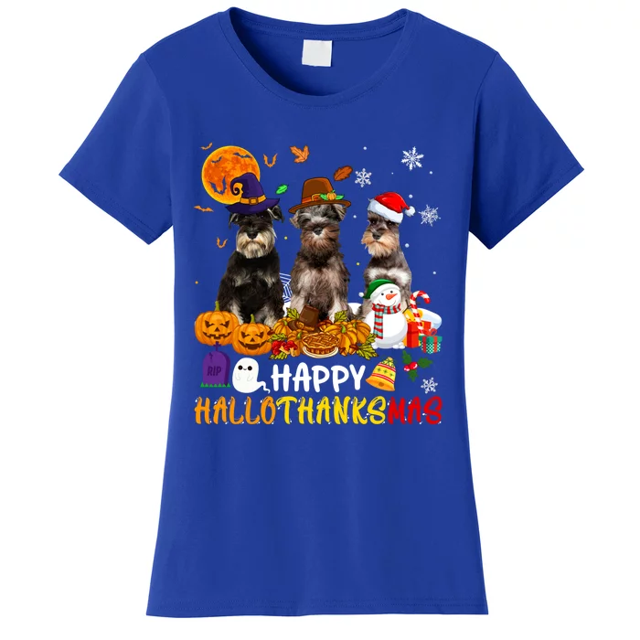 Schnauzer Dog Happy Hallothanksmas Xmas Dog Lover Gift Women's T-Shirt