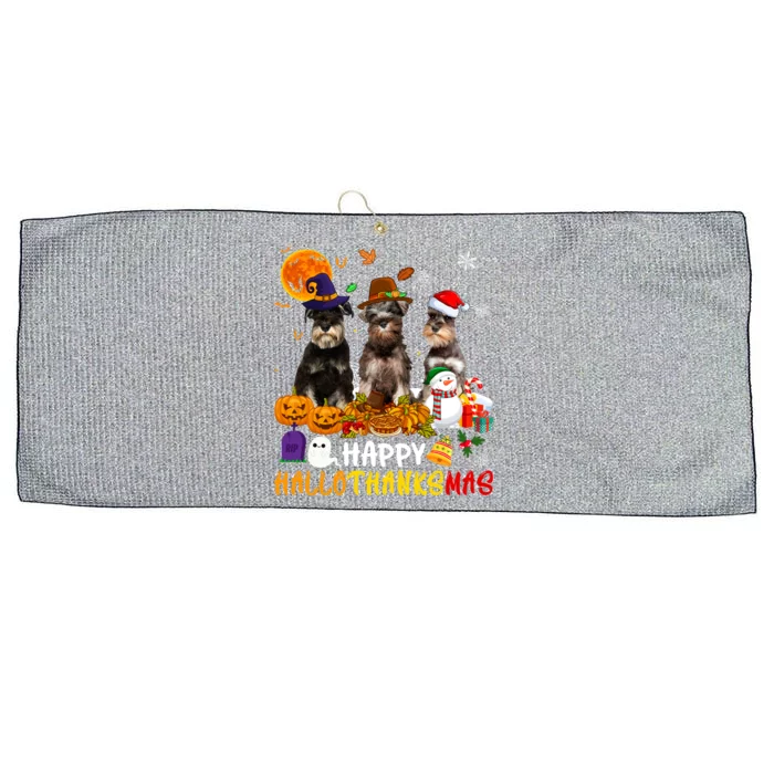 Schnauzer Dog Happy Hallothanksmas Xmas Dog Lover Gift Large Microfiber Waffle Golf Towel