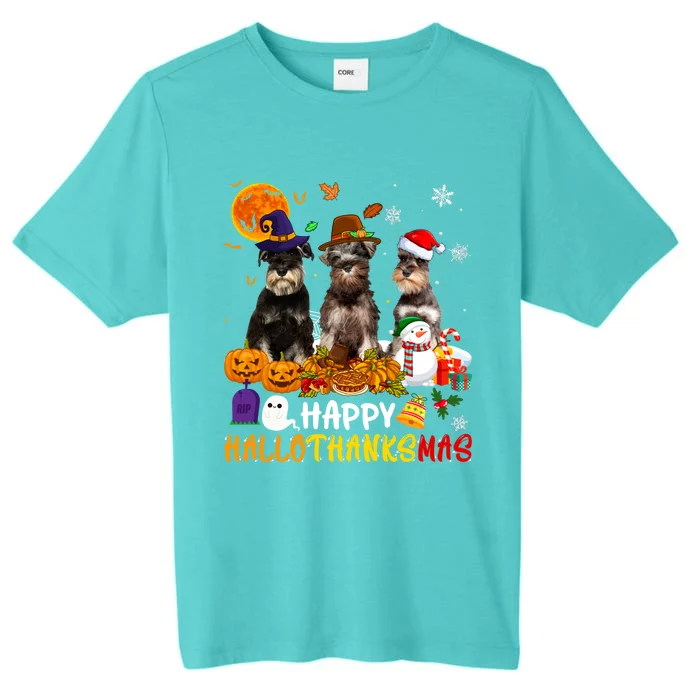 Schnauzer Dog Happy Hallothanksmas Xmas Dog Lover Gift ChromaSoft Performance T-Shirt