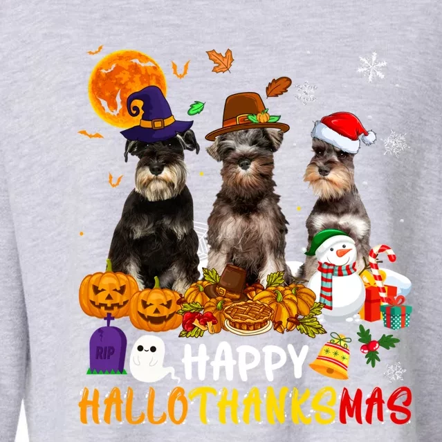 Schnauzer Dog Happy Hallothanksmas Xmas Dog Lover Gift Cropped Pullover Crew