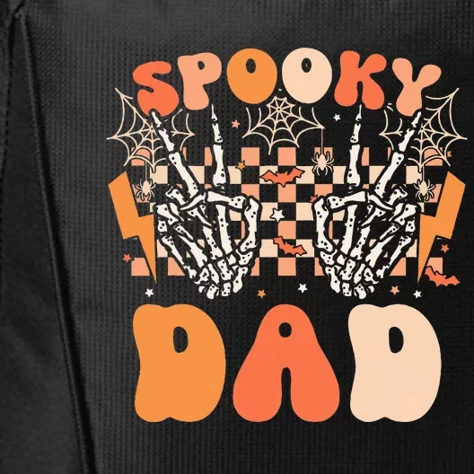 Spooky Dad Halloween Skeleton Costume Retro Groovy City Backpack