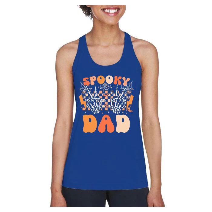 Spooky Dad Halloween Skeleton Costume Retro Groovy Women's Racerback Tank