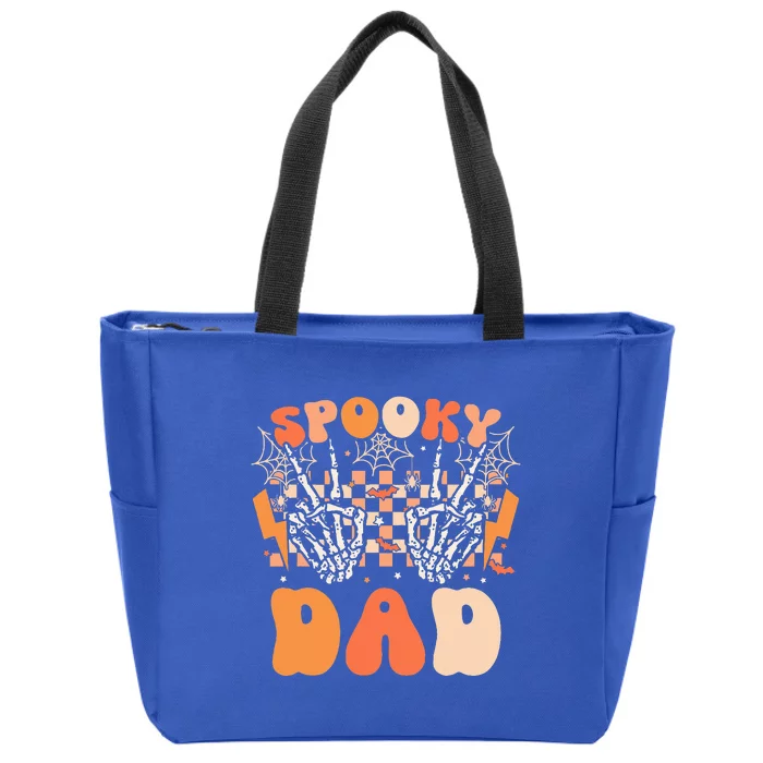 Spooky Dad Halloween Skeleton Costume Retro Groovy Zip Tote Bag