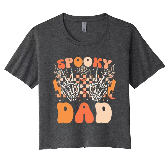 Spooky Dad Halloween Skeleton Costume Retro Groovy Women's Crop Top Tee