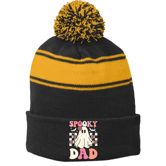 Spooky Dad Halloween Ghost Costume Retro Groovy Stripe Pom Pom Beanie