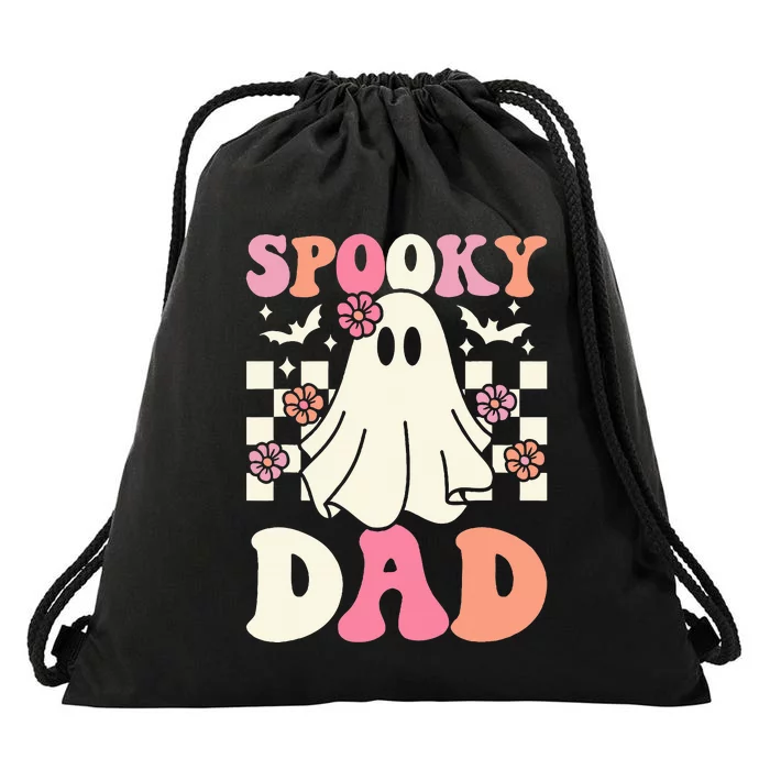 Spooky Dad Halloween Ghost Costume Retro Groovy Drawstring Bag